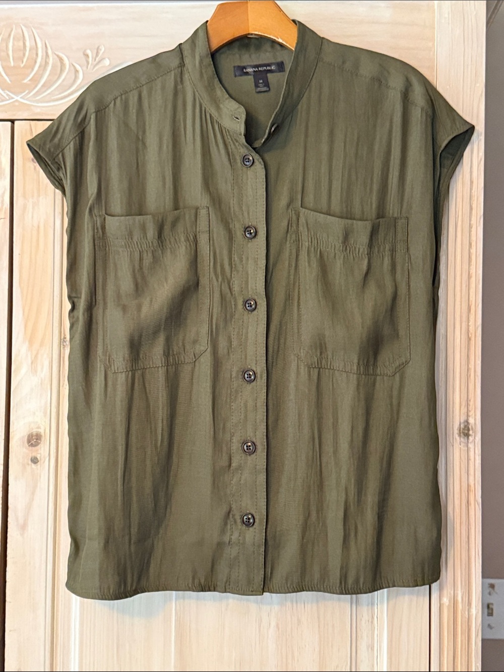 Banana Republic Olive Utility Button-Front Blouse
